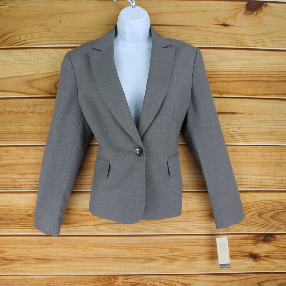 Evan Picone Blazer Jacket Lined Womens 10 Pearl Gray Subtle Heathering NWT $120‎